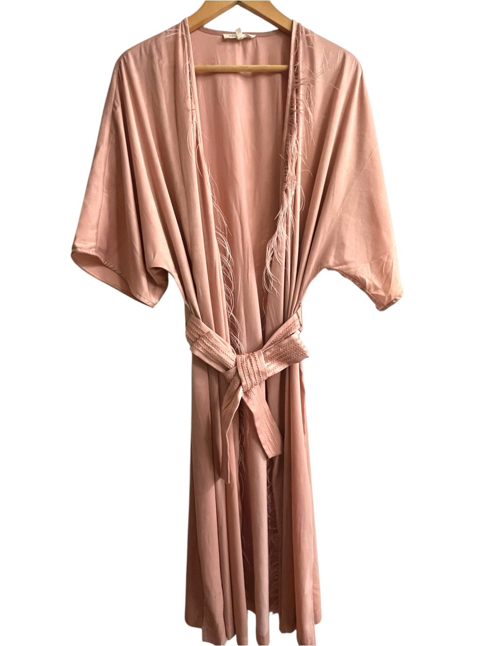 Light Blush Satin Kimono Robe with Tie Belt
